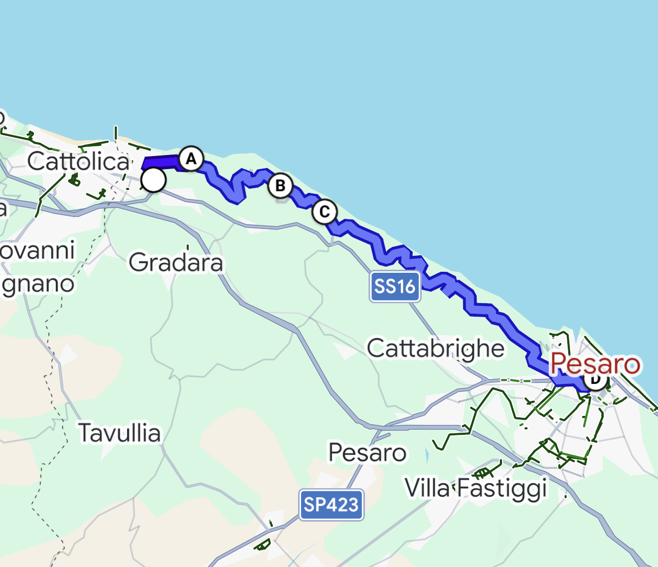 Via Panoramica cycling route toward Pesaro